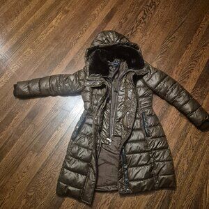 French Connection Long Puffer Jacket Olive